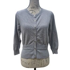 Anthropologie Moth Womens Cardigan Sweater Gray 3/4‎ Sleeve Button Front Knit S